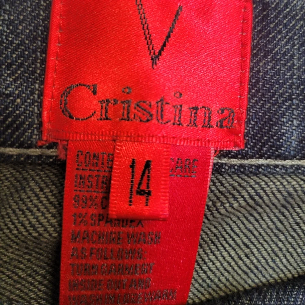 V Cristina Dark Wash DenimJean Silver Stud Jacket Large - Picture 4 of 11